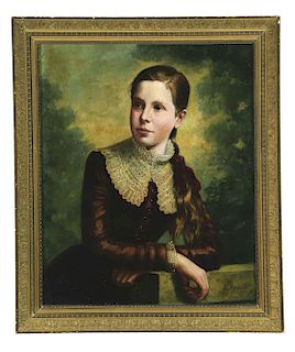 LEON BONNAT (French, 1833-1922) HALF LENGTH PORTRAIT OF A  YOUNG GIRL. 