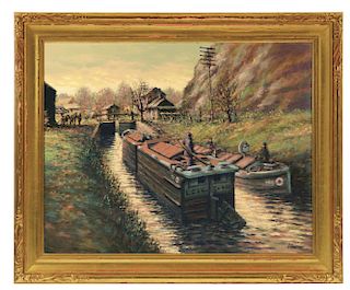 PETER HEARSEY (English, 20th Century) SCHUYKILL CANAL VIEW.
