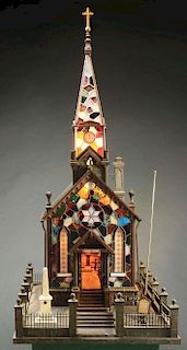 A Unique Folk Art Leaded Glass Model of Christ Church, Philadelphia.