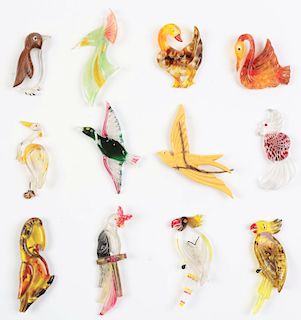 Lot of 12: Bakelite Bird Pins.