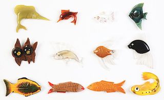 Lot of 12: Fish Bakelite Pins.