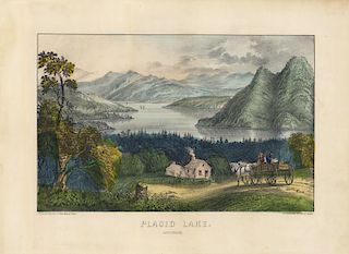 Placid Lake. Adirondacks - Currier & Ives small folio lithograph
