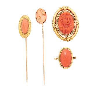 VICTORIAN CORAL & YELLOW GOLD JEWELRY