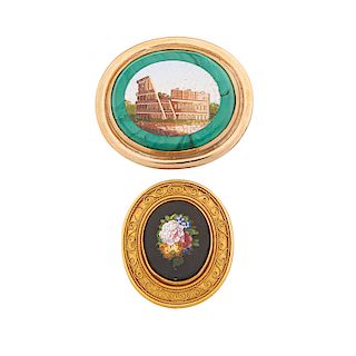 MICROMOSAIC YELLOW GOLD BROOCHES