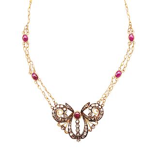 DIAMOND, RUBY & YELLOW GOLD NECKLACE