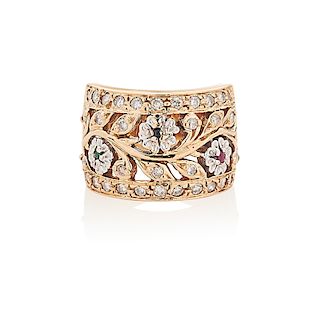 DIAMOND & YELLOW GOLD FLORAL BAND RING