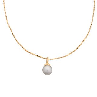 TAHITIAN SOUTH SEA PEARL & YELLOW GOLD PENDANT NECKLACE 