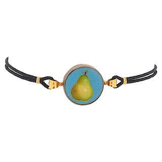 ENAMELED YELLOW GOLD PEAR CHOKER NECKLACE