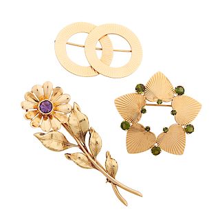 GEM-SET YELLOW GOLD BROOCHES