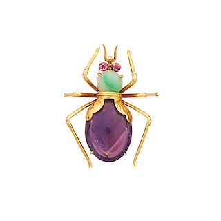 GEM-SET YELLOW GOLD INSECT BROOCH