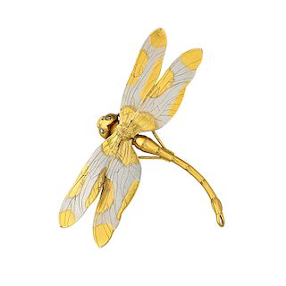 TIFFANY & CO. AESTHETIC MOVEMENT MIXED METAL DRAGONFLY BROOCH