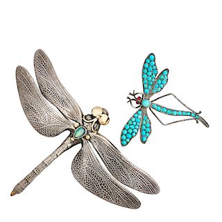 GEM-SET SILVER INSECT BROOCHES