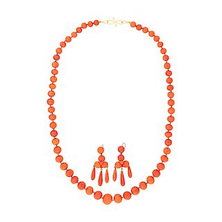 VICTORIAN CORAL NECKLACE & EARRINGS