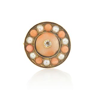EARLY 20TH C. CORAL & DIAMOND RING