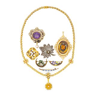 20TH C. GEM-SET BROOCHES & NECKLACE