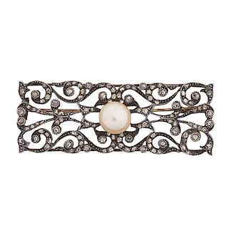 FRENCH BELLE EPOQUE PEARL & DIAMOND BROOCH