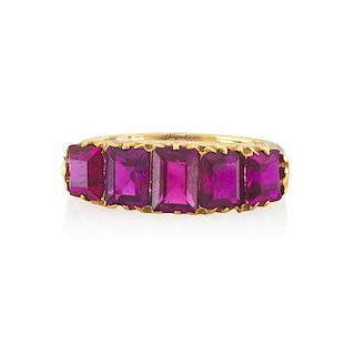 EARLY 20TH C. SYNTHETIC RUBY & YELLOW GOLD RING