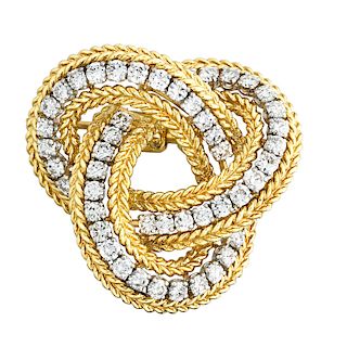 FRENCH DIAMOND & YELLOW GOLD KNOT BROOCH