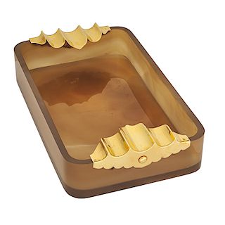 CARTIER EARLY 20TH C. AGATE & YELLOW GOLD ASHTRAY