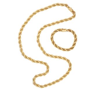 ROPED YELLOW GOLD NECKLACE & BRACELET SUITE