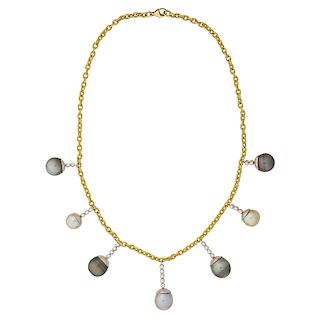 SOUTH SEA PEARL, DIAMOND & YELLOW GOLD NECKLACE