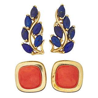 CORAL OR LAPIS YELLOW GOLD EARRINGS