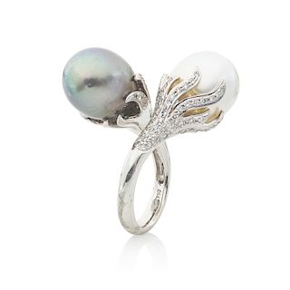 SOUTH SEA PEARL, DIAMOND & WHITE GOLD BYPASS RING