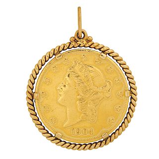 1904 $20 GOLD LIBERTY COIN YELLOW GOLD PENDANT