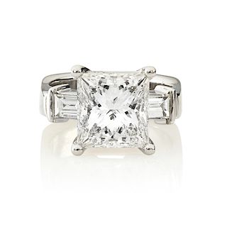 5.14 CTS. SQUARE MODIFIED BRILLIANT-CUT DIAMOND ENGAGEMENT RING 