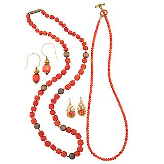 CORAL NECKLACES & EARRINGS