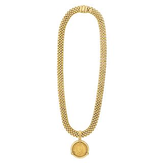YELLOW GOLD COIN PENDANT NECKLACE