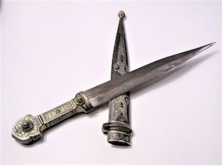 Engraved Russian Niello Silver Dagger