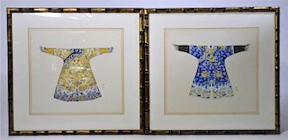 Pair of Imperial Dragon Robe Watercolors, Signed