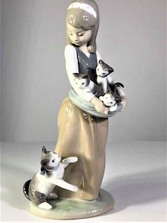Lladro "Following Her Cats" Porcelain Figure