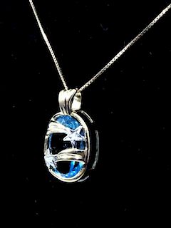 Diamond and Blue Topaz Necklace 14k Yellow Gold