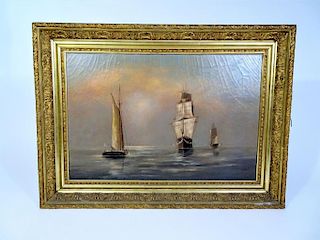 Signed 19th Century Maritime Scene, Oil on Canvas