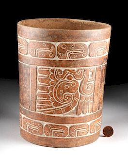 Important Maya Carved Pottery Vessel - Cacao