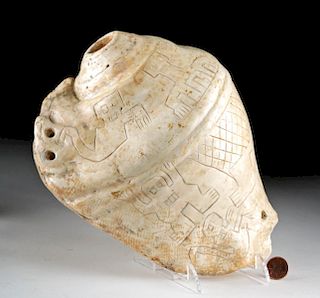 Extremely Rare Chavin Shell Trumpet w/ Incised Figures