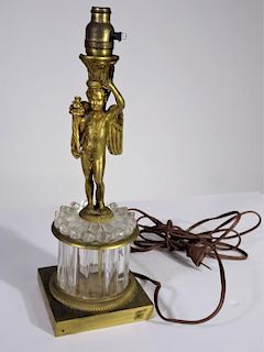 19th Century Gilt and Glass Lamp with Large Cherub