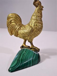 Antique French Gilt Rooster Malachite Base