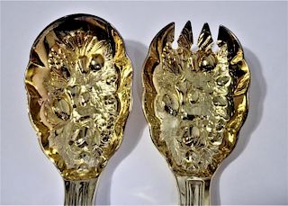 Pair of Sheffield Gold Wash Salad Serving Pieces