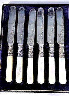 ca 1880's Antique Mother of Pearl Knife Set of 6
