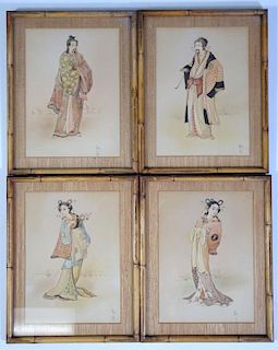 Set of 4 Japanese Silk Paintings