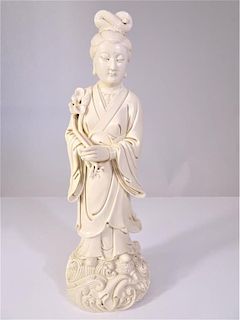 Chinese Blanc De Chine Guanyin Standing on Lotus