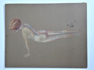 Signed & Dated '29 Mixed Media of Nude Female