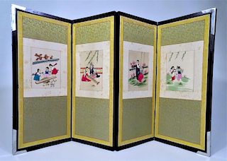 Chinese Four Panel Silk Embroidery