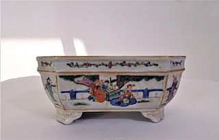 Chinese Hand Painted Pot with Scenes and Mark
