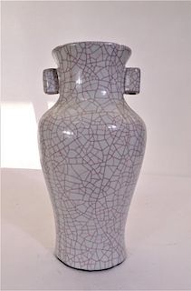 Chinese Blue Crackle Vase with Handles
