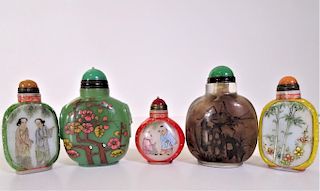 Collection of 5 Hand Painted Snuff Bottles, Scenes