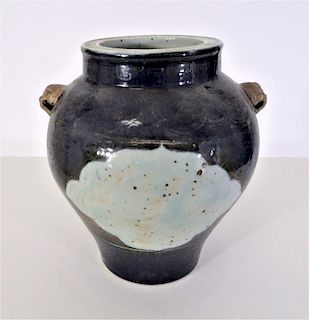 Chinese Crackle Blue Vase with Foo Dog Handles
